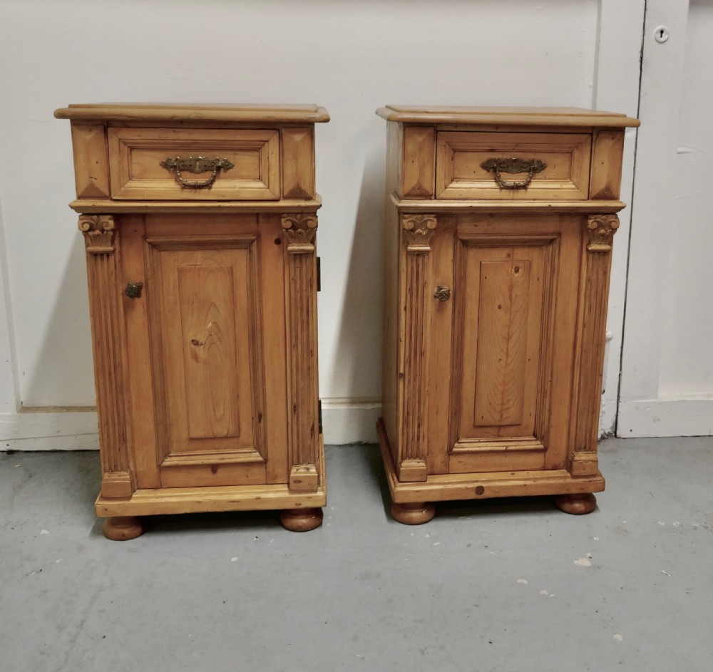 Pair of  Chunky Carved Pine Bedside Cupboards  