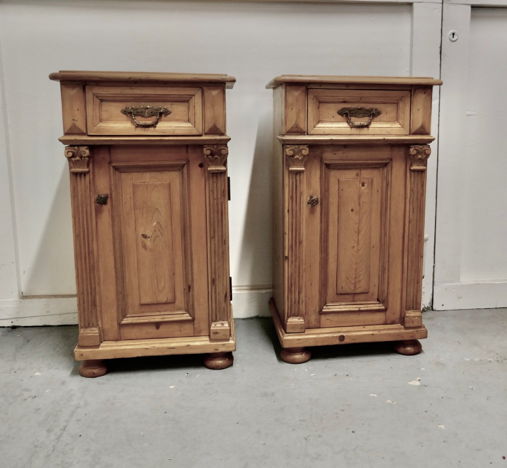 Pair of  Chunky Carved Pine Bedside Cupboards   View II
