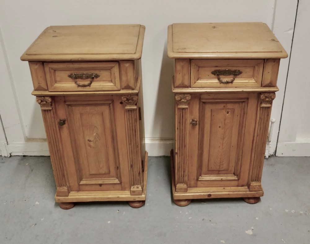 Pair of  Chunky Carved Pine Bedside Cupboards   View III
