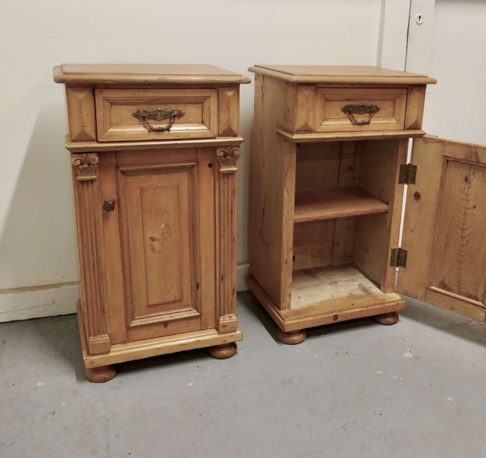 Pair of  Chunky Carved Pine Bedside Cupboards   View V