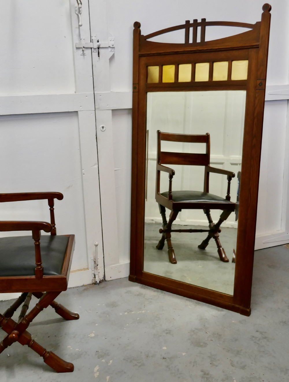 A Tall Golden Oak Arts and Crafts Console Mirror View III