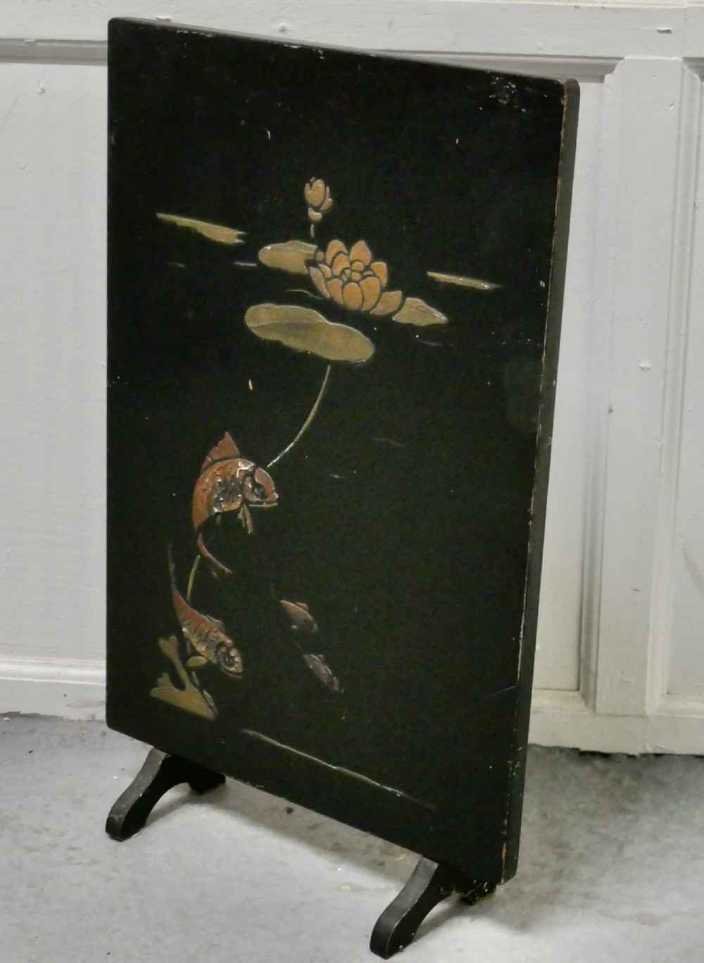 19th Century Japanese Lacquer Fire Screen, Decorated with Carp View IV