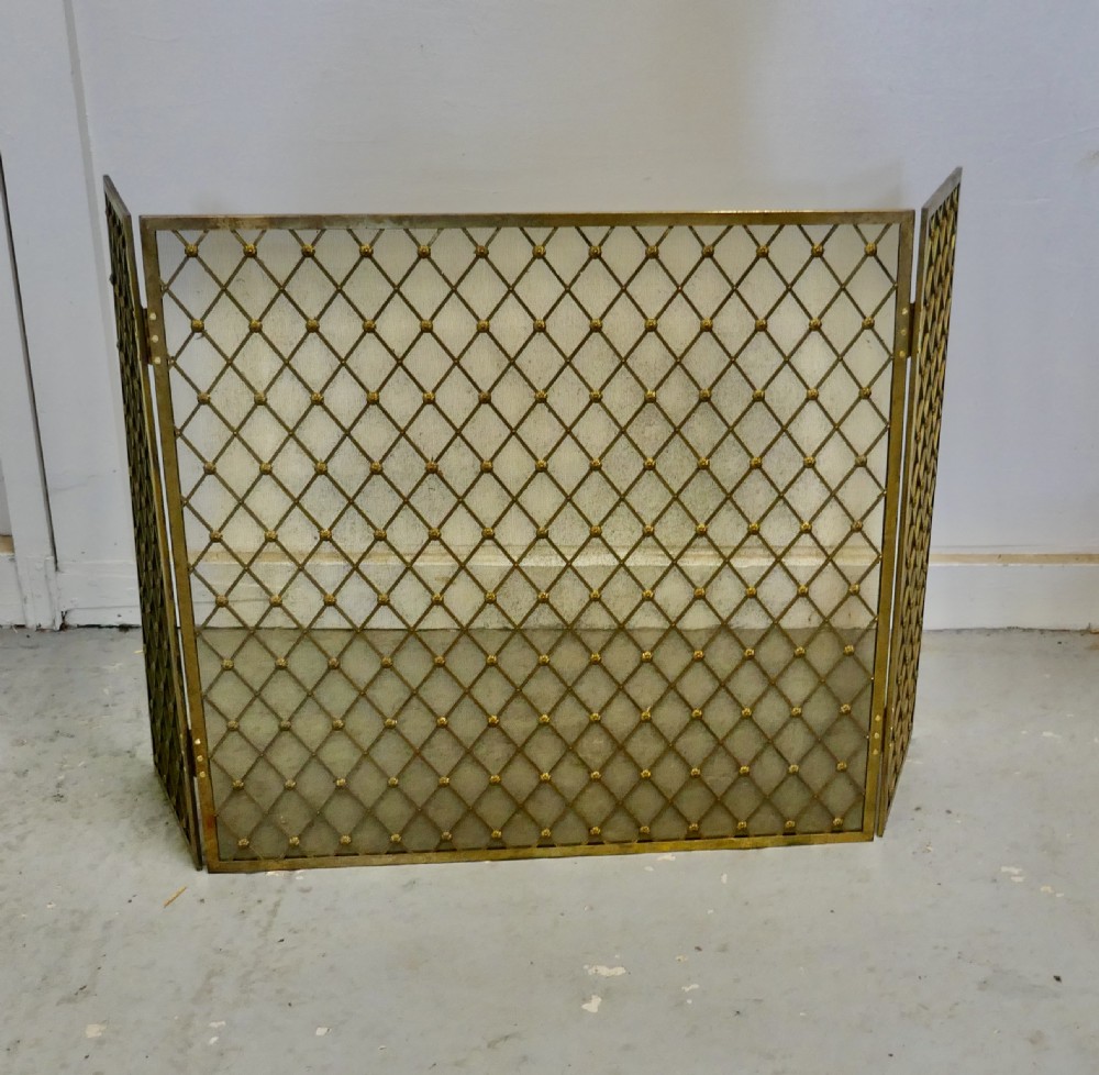  Large Folding Brass Fire Screen View V