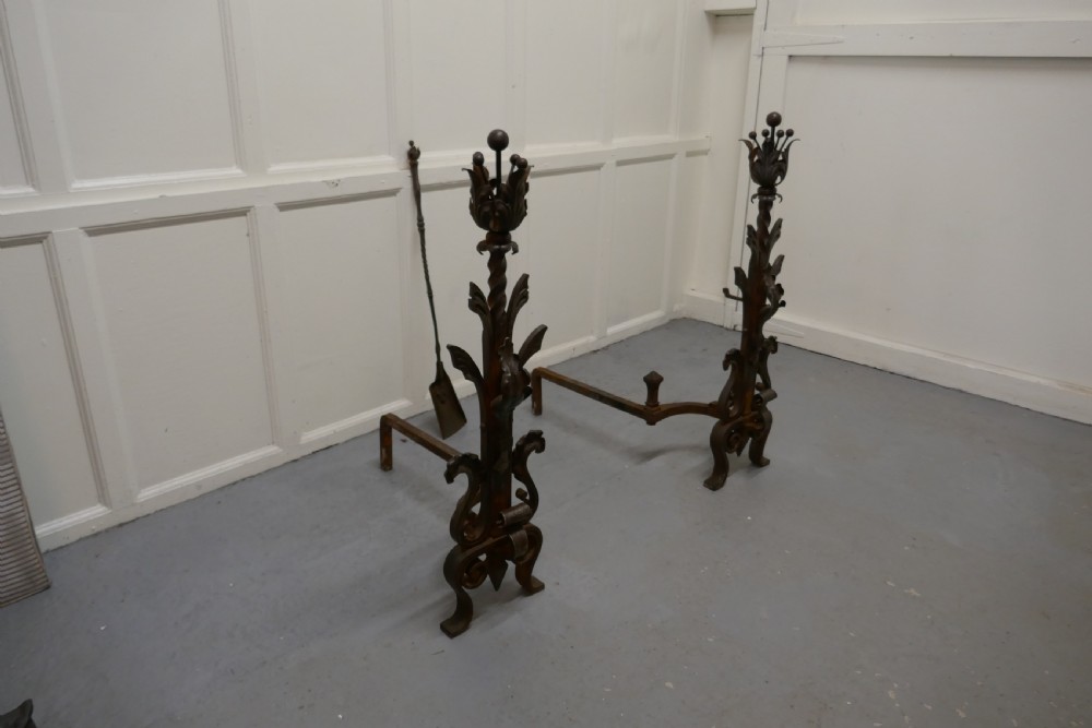Very Large Heavy Pair of French Iron Andirons  View IV