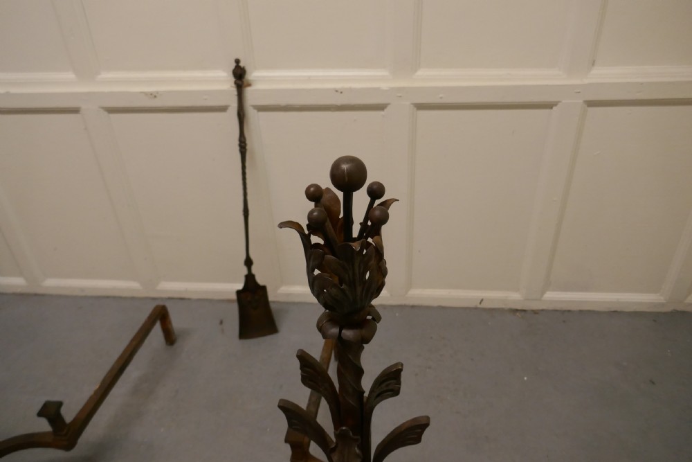 Very Large Heavy Pair of French Iron Andirons  View VI