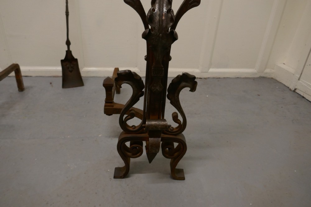 Very Large Heavy Pair of French Iron Andirons  View VII