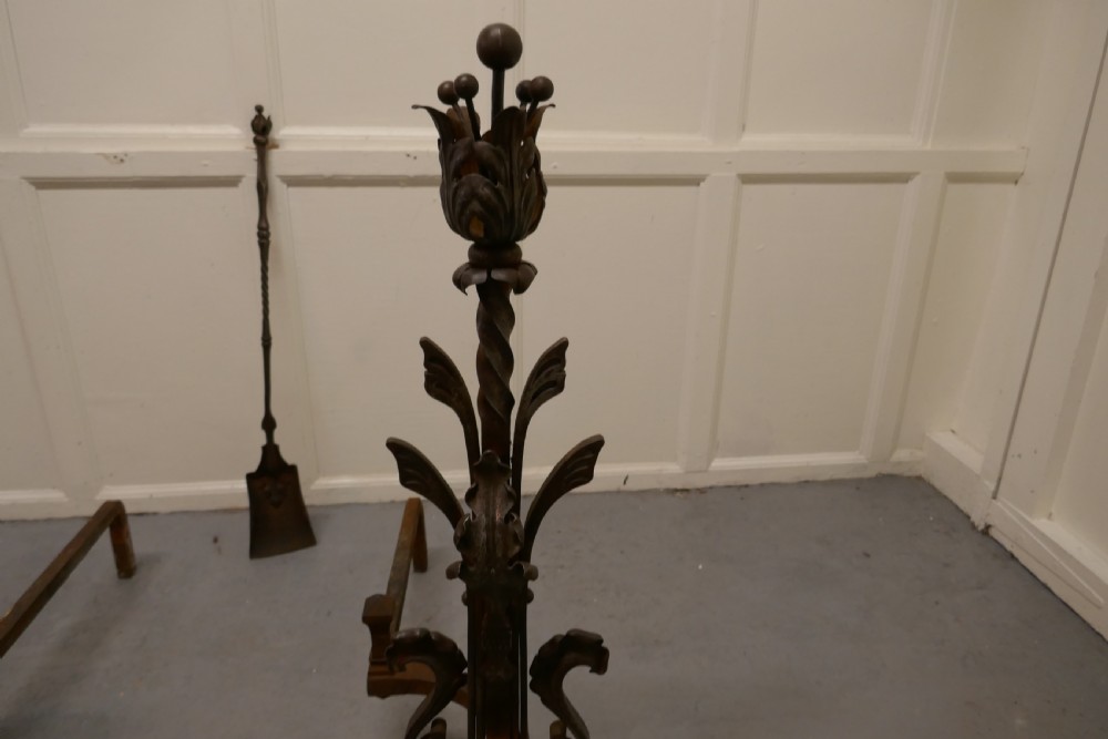 Very Large Heavy Pair of French Iron Andirons  View VIII