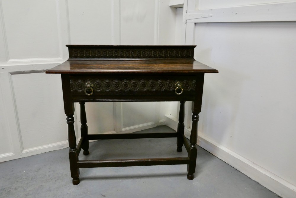 Carved Gothic Oak Side Table 