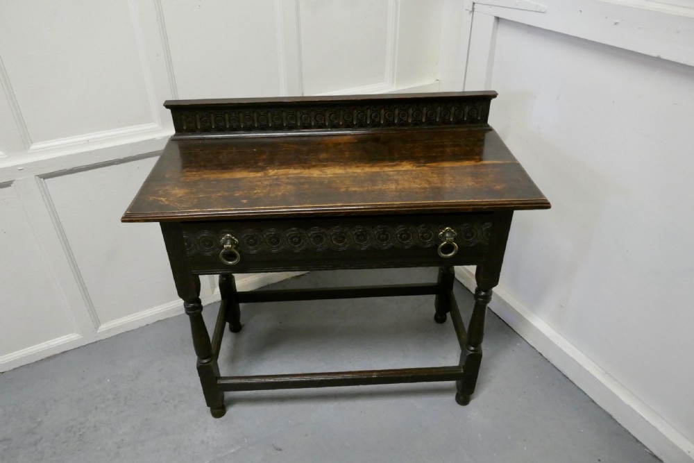 Carved Gothic Oak Side Table  View II