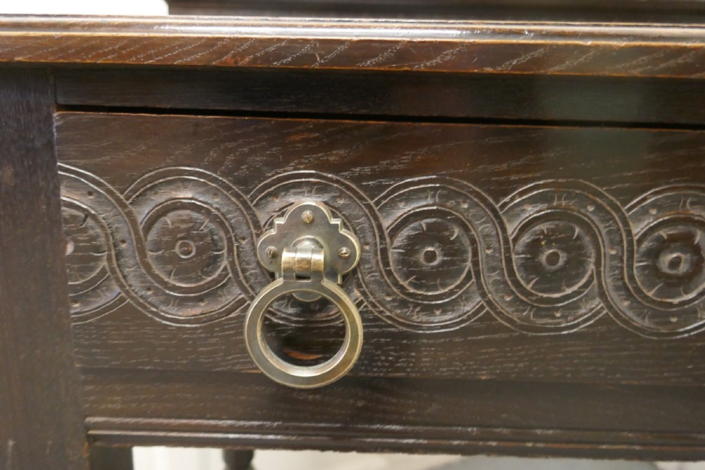 Carved Gothic Oak Side Table  View V