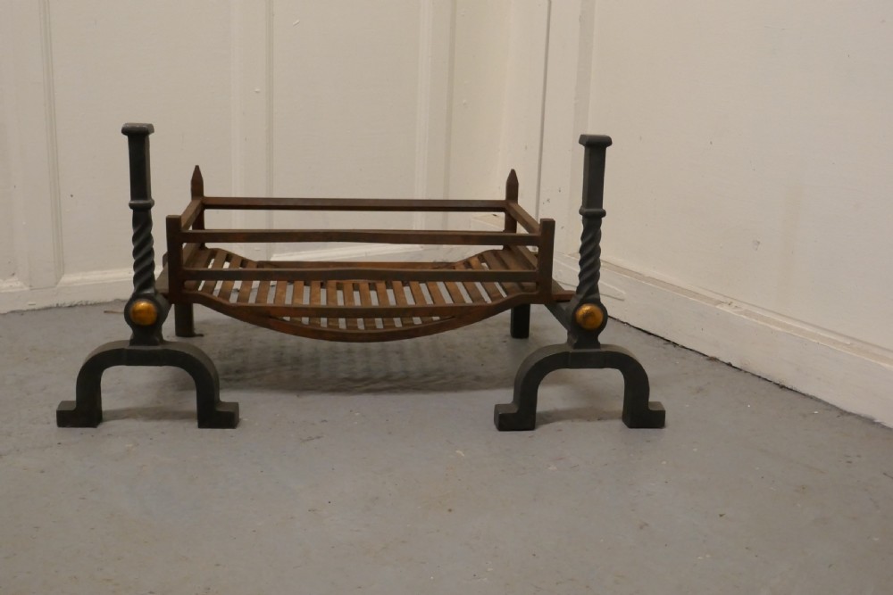 A Large Inglenook Fire Grate with Andirons