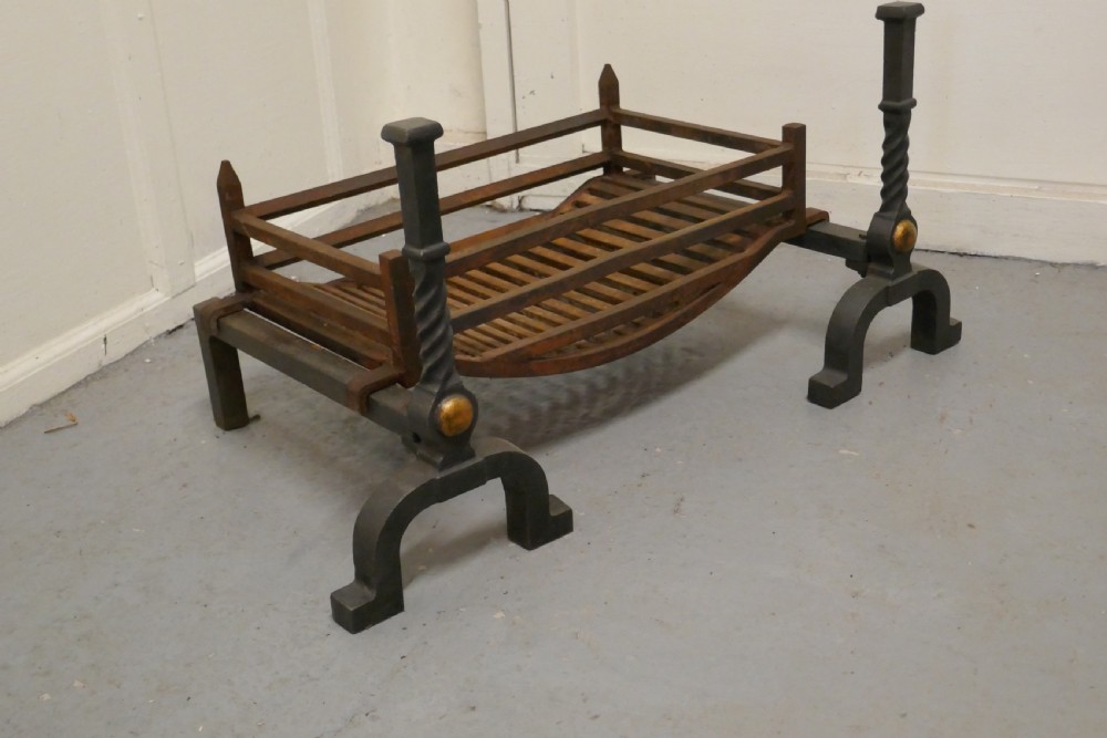 A Large Inglenook Fire Grate with Andirons View IV