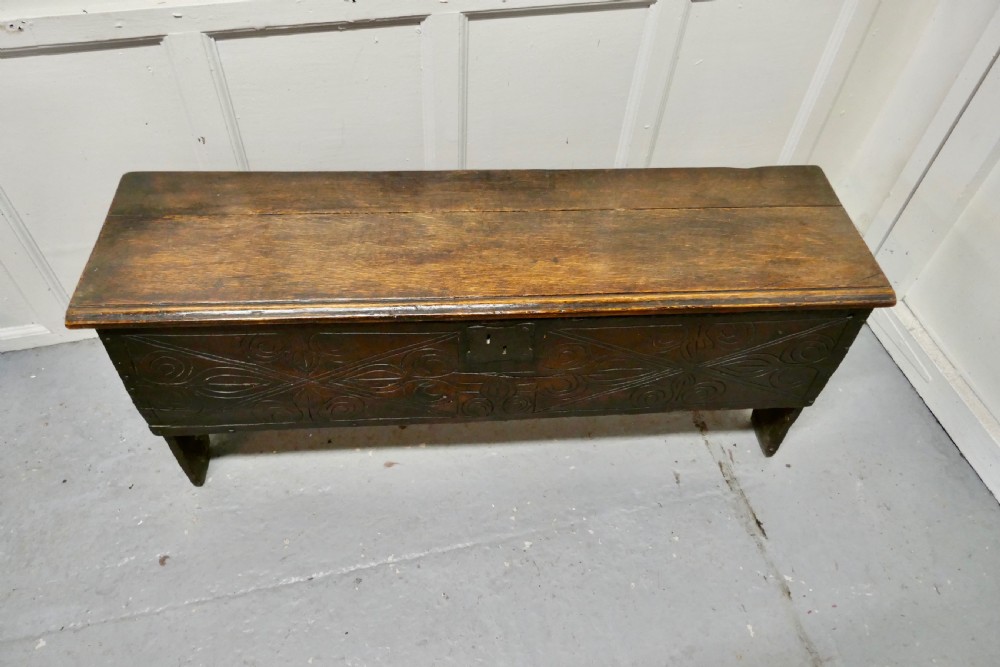17th Century Carved Oak 6 Plank Sword Chest View II