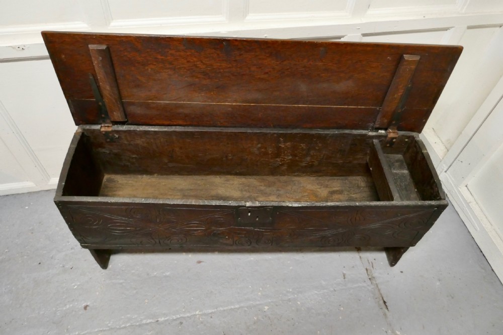 17th Century Carved Oak 6 Plank Sword Chest View III