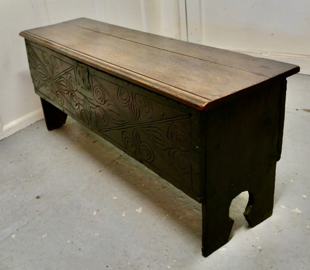 17th Century Carved Oak 6 Plank Sword Chest View V