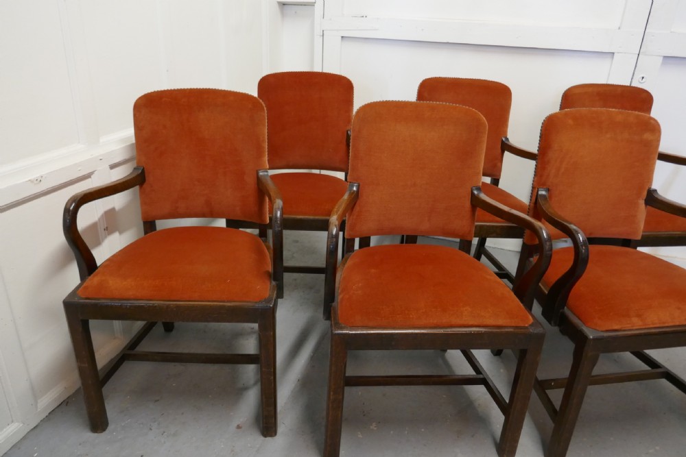 Set of 6 Art Deco Oak Dining Chairs with Arms View II