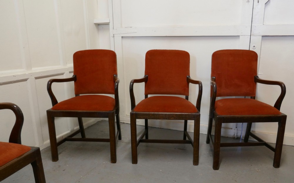 Set of 6 Art Deco Oak Dining Chairs with Arms View IV