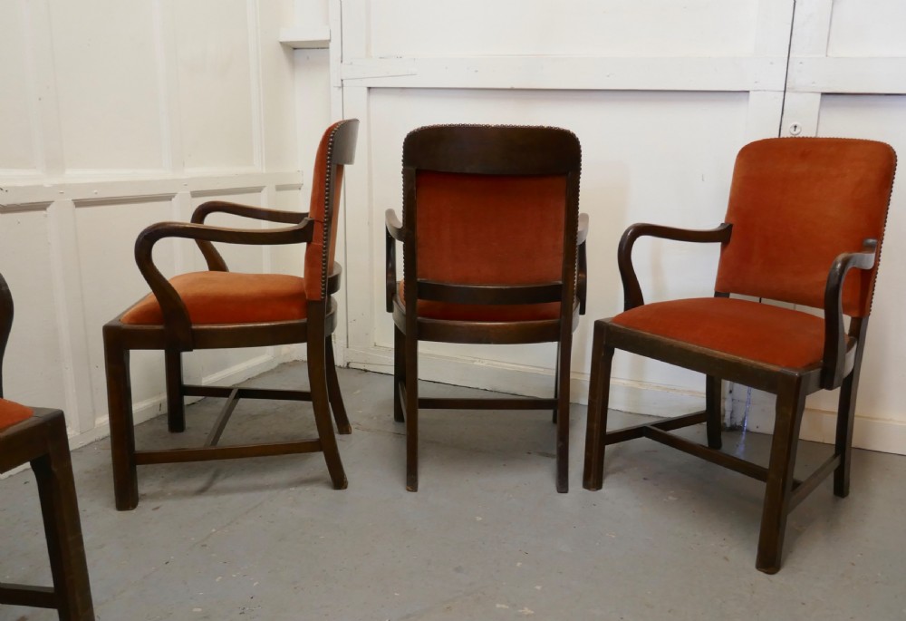 Set of 6 Art Deco Oak Dining Chairs with Arms View V