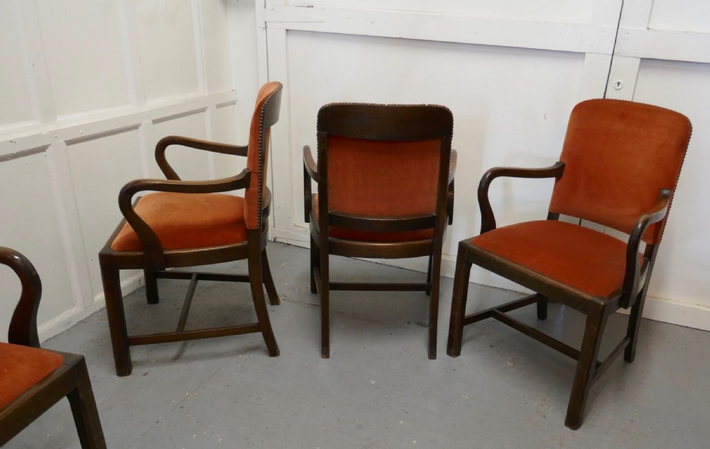 Set of 6 Art Deco Oak Dining Chairs with Arms View VI