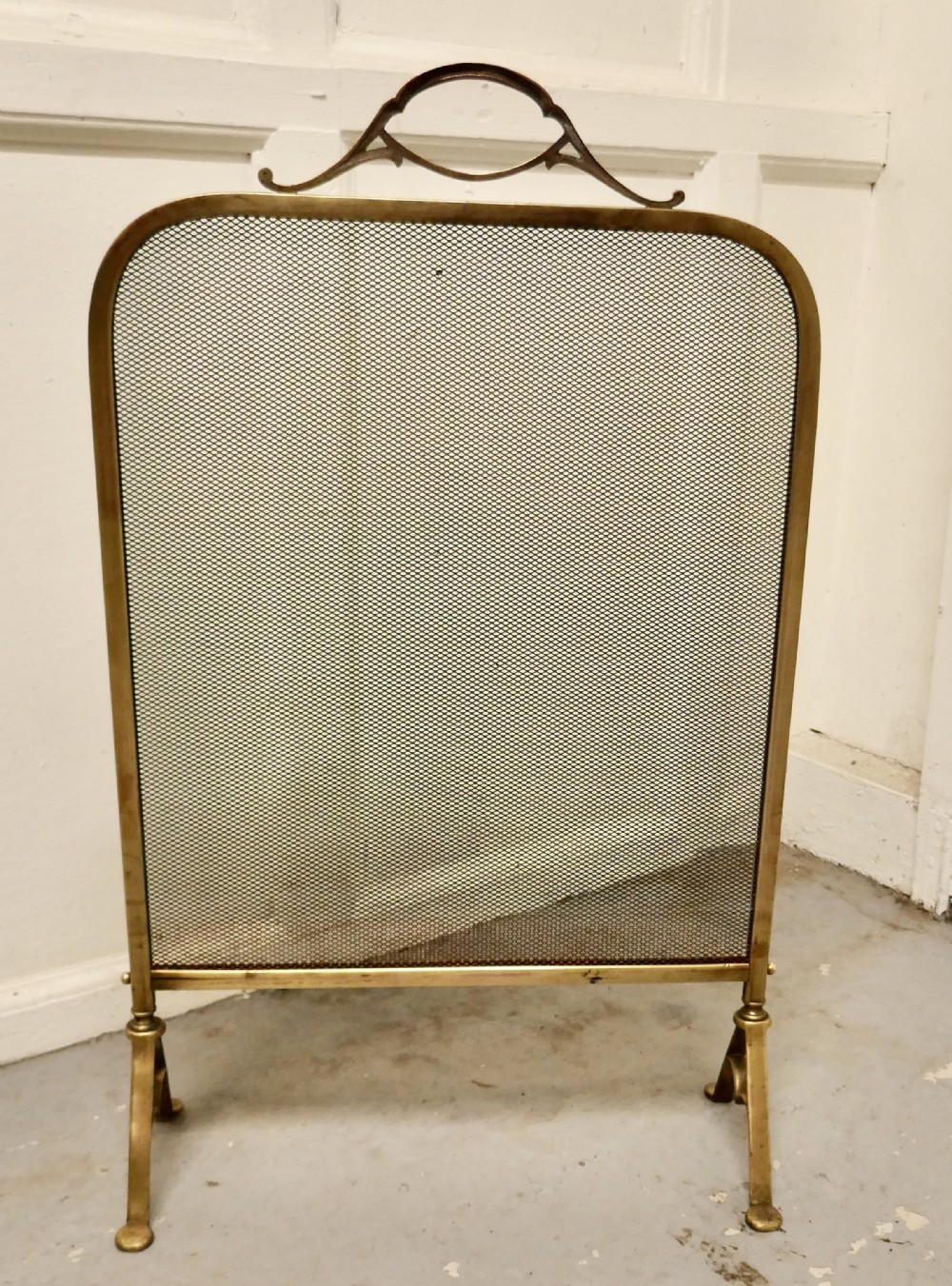 Victorian Arts and Crafts Brass Fire Guard, Spark Screen