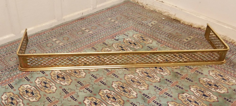 5ft Victorian Arts and Crafts Pierced Brass Fender  View II