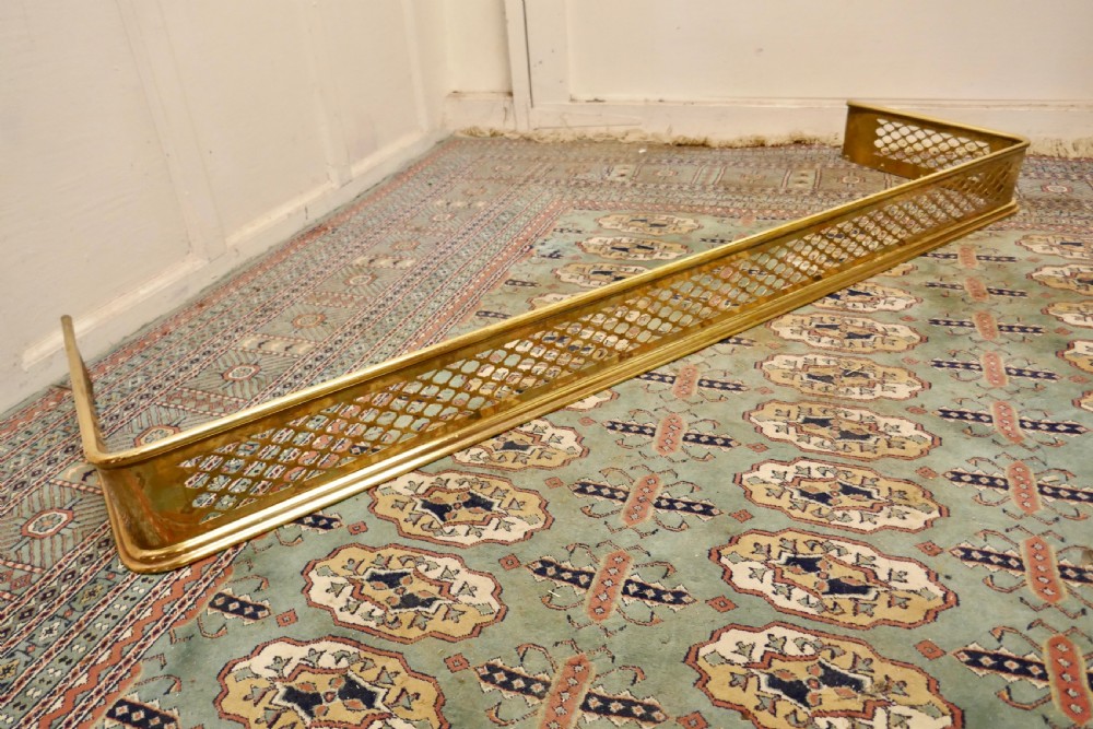 5ft Victorian Arts and Crafts Pierced Brass Fender  View III