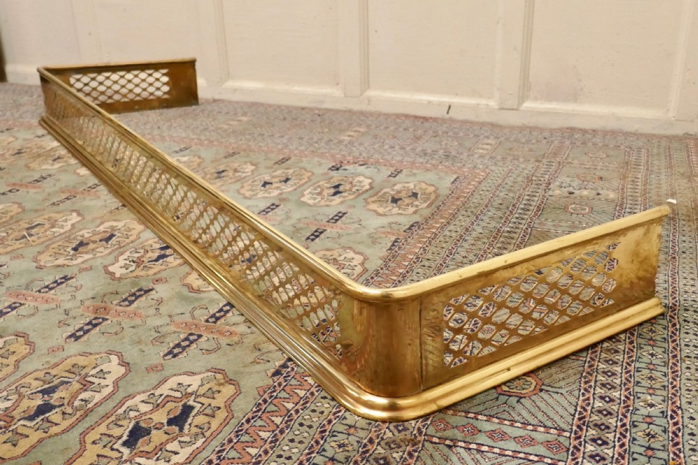 5ft Victorian Arts and Crafts Pierced Brass Fender  View IV