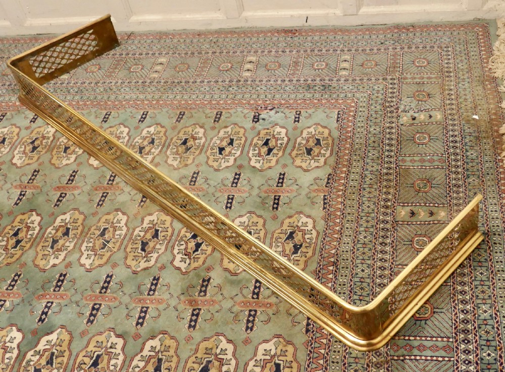 5ft Victorian Arts and Crafts Pierced Brass Fender  View V
