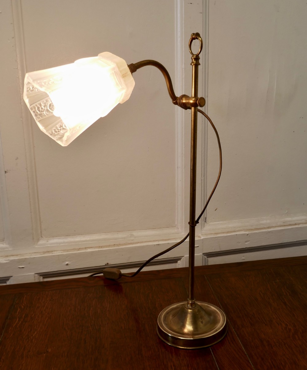 French Brass Desk Lamp with Opaline Glass Shade