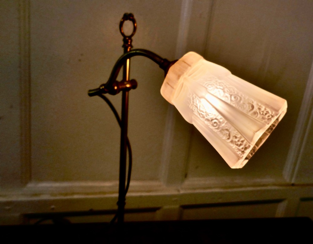 French Brass Desk Lamp with Opaline Glass Shade View VI