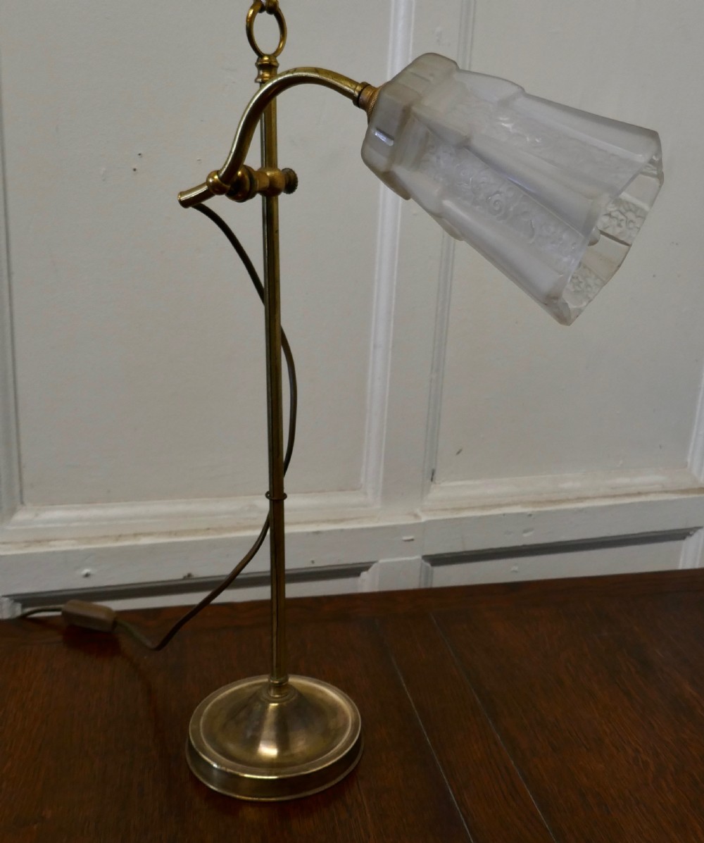 French Brass Desk Lamp with Opaline Glass Shade View VII