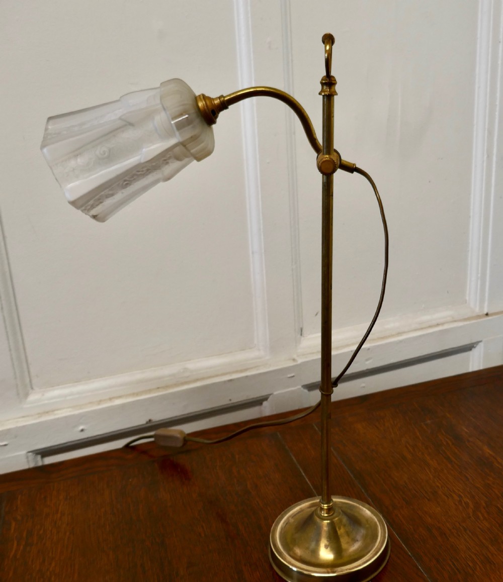 French Brass Desk Lamp with Opaline Glass Shade View VIII