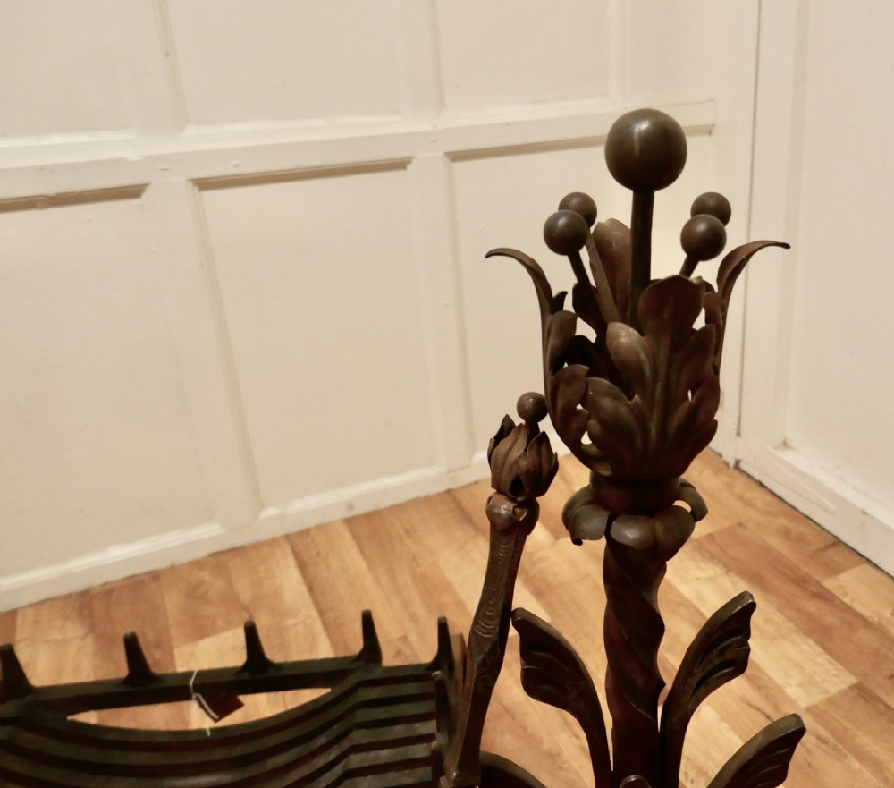 Large French Inglenook Fire Grate on Andirons View V