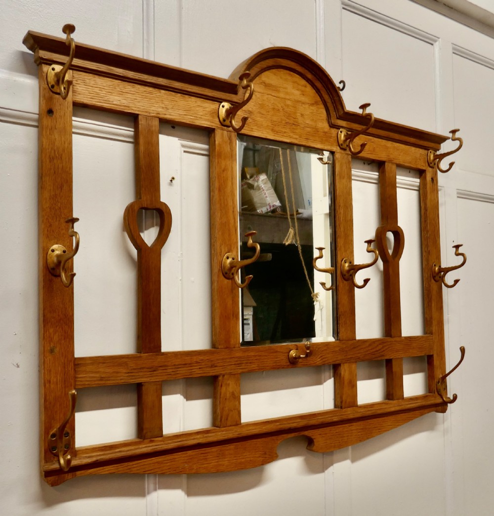 Arts and Crafts Golden Oak Hat and Coat Rack View III