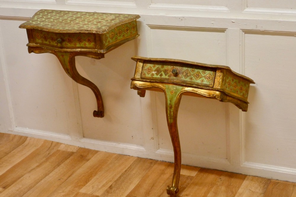 A Pair of French Gilt and Painted Wall Console Tables View V
