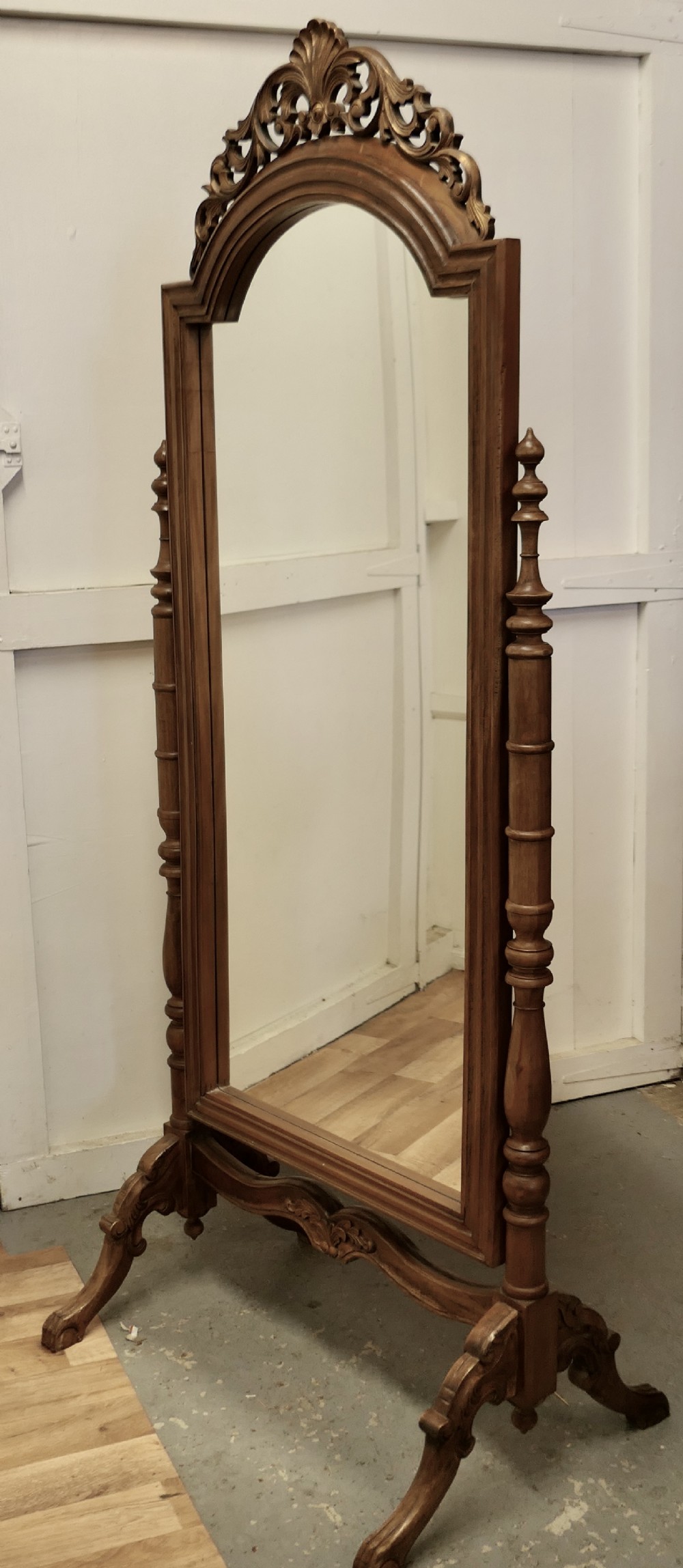 Anglo Indian Style Carved Cheval Mirror