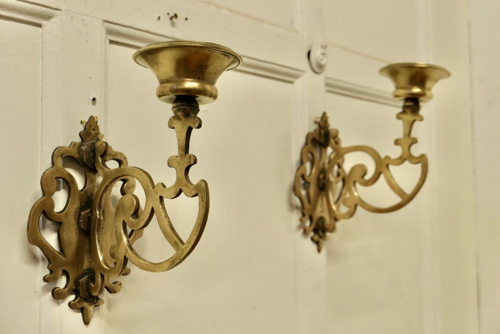Pair of 19th Century French Gothic Brass Wall Sconces