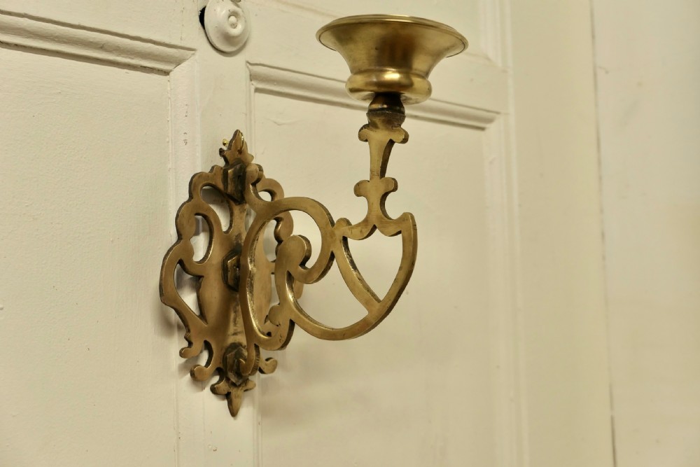 Pair of 19th Century French Gothic Brass Wall Sconces View II