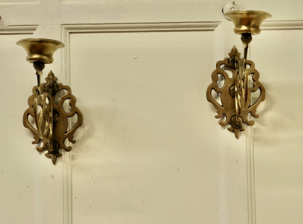 Pair of 19th Century French Gothic Brass Wall Sconces View IV