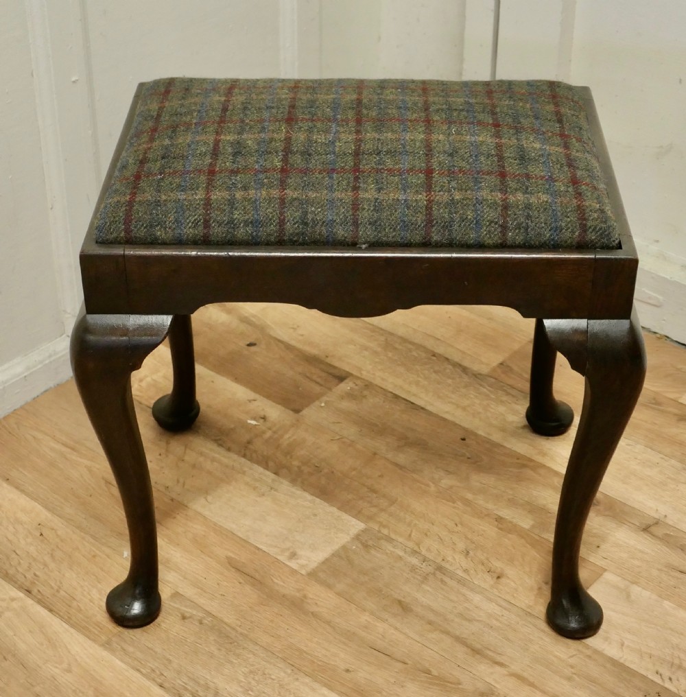 A Sturdy Victorian Oak and Tweed Library Stool.