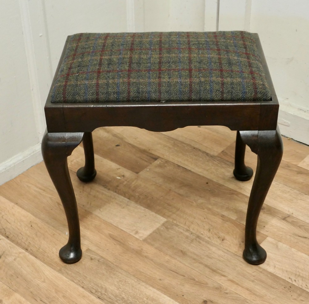 A Sturdy Victorian Oak and Tweed Library Stool. View II