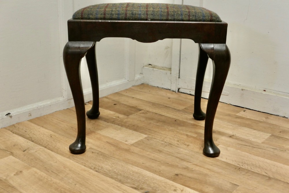 A Sturdy Victorian Oak and Tweed Library Stool. View III