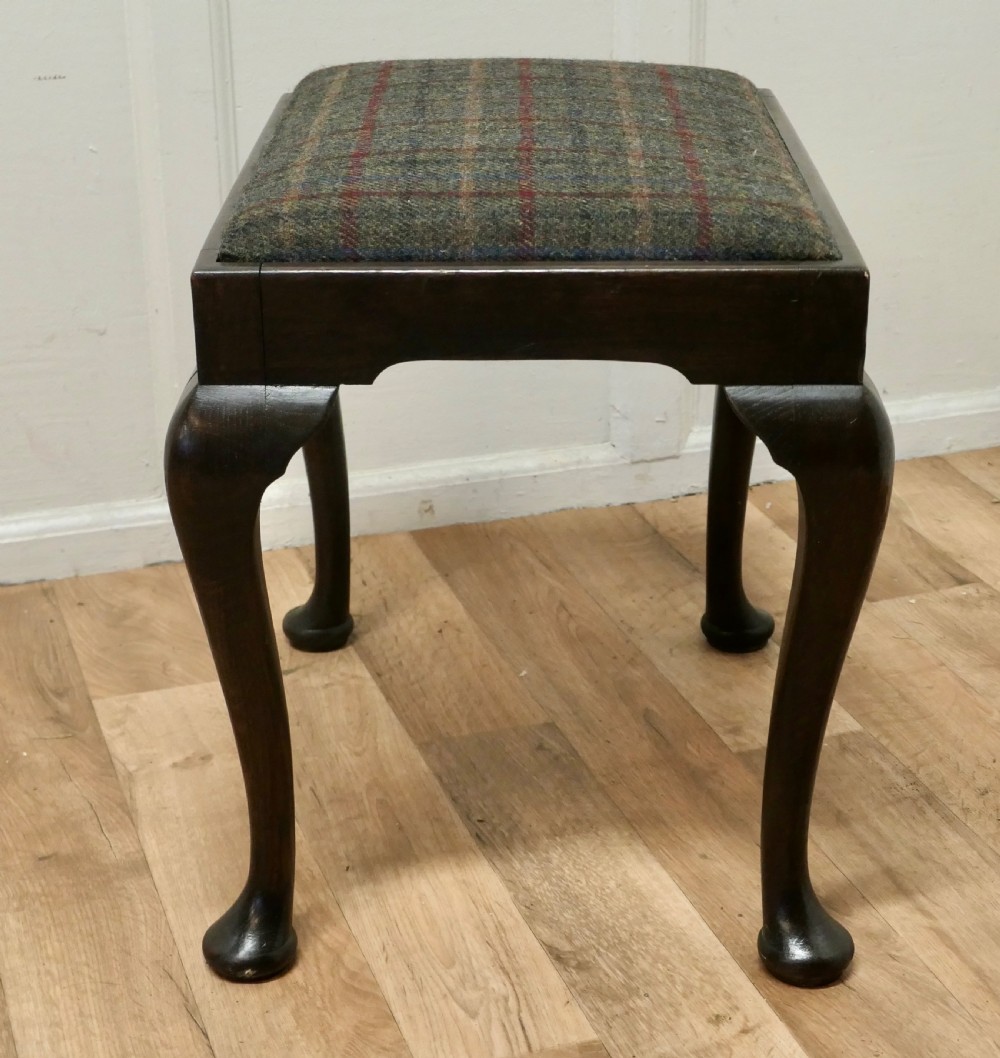 A Sturdy Victorian Oak and Tweed Library Stool. View IV