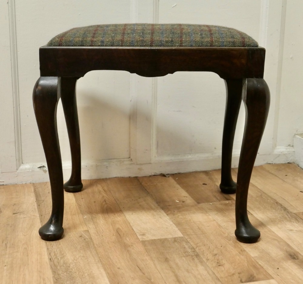 A Sturdy Victorian Oak and Tweed Library Stool. View VII