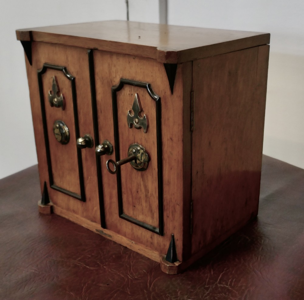 19th Century Novelty Golden Oak Humidor in the Shape of a 2 Door Safe View IV