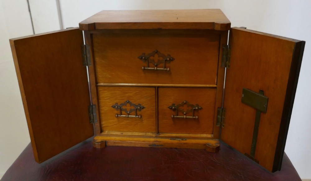 19th Century Novelty Golden Oak Humidor in the Shape of a 2 Door Safe View V