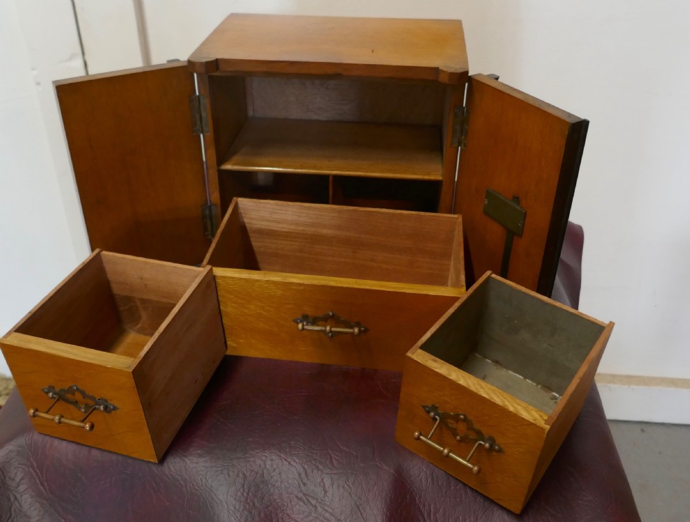 19th Century Novelty Golden Oak Humidor in the Shape of a 2 Door Safe View VI