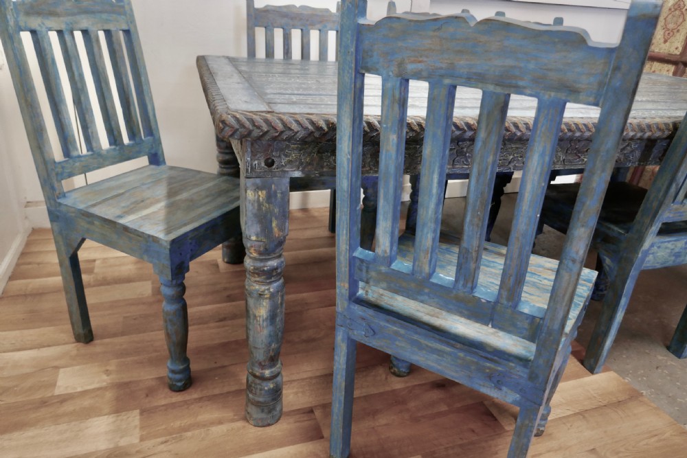 Large Carved Folk Art Painted Table and 6 Chairs  View VI