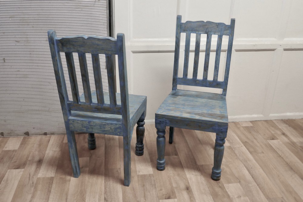 Large Carved Folk Art Painted Table and 6 Chairs  View X