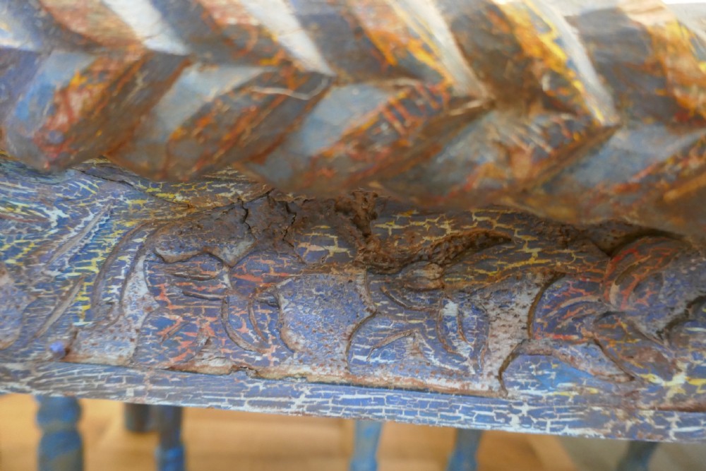 Large Carved Folk Art Painted Table and 6 Chairs  View XII